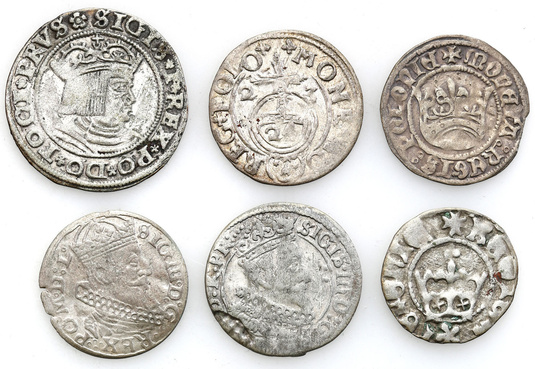 Polska XV-XVII wiek. Półgrosz, grosz, półtorak, zestaw 6 monet